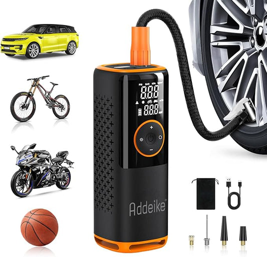 Tire Inflator Portable Air Compressor,160 PSI Air Pump for Car Tires with Digital Pressure Gauge Can Charge Mobile Phone, One Click Smart Pump Tire Inflator with LED Light, for Motorcycle, Bicycle