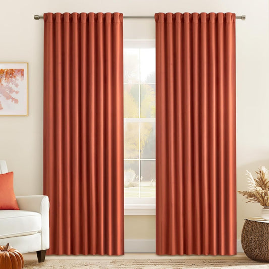 MIULEE Back Tab Burnt Orange Blackout Curtains 84 Inch Length 2 Panels Set for Living Room Bedroom, Fall Terracotta Rod Pocket/Pinch Pleated Thermal Insulated Room Darkening Light Blocking Curtains