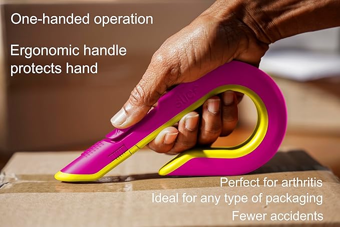Slice Box Cutter | Manual Retracting | Heavy Duty Utility Knife | Safe Ceramic Blade Lasting 11x Longer than Metal | 1 Pack | Fuchsia