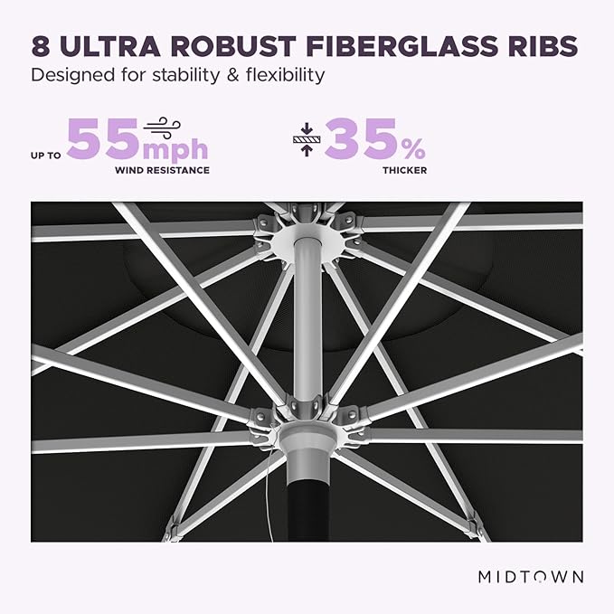 Midtown Umbrellas Push Pop Sunbrella Umbrella 8 Feet Outdoor Umbrella in Black Acrylic Fabric - Patio Umbrella, Backyard Umbrella, Garden Umbrella, Picnic Table Umbrella & Pool Umbrella - Black Pole