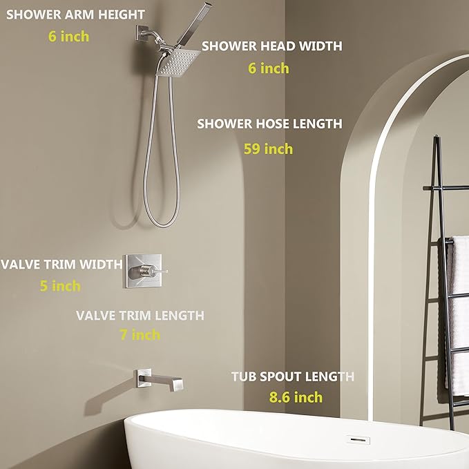 Tub and Shower Faucet Set Dual Shower Heads with Handheld Spray Combo and Tub Spout, All Metal Dual Shower Head Combo and 3-Way Diverter,Tub Faucet Brushed Nickel