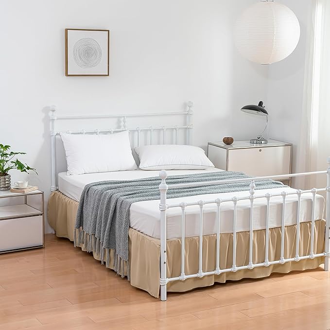 Bed Skirt King Size Ruffled Bed Skirt with Split Corners,12 Inch Drop Dust Ruffle Bed Skirt with Platform, King,12 Inch, Light Camel