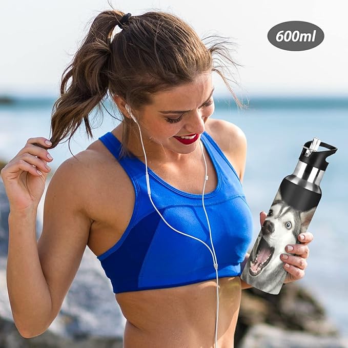 Blueangle 32oz Siberian Husky Dog Water Bottle, BPA Free Stainless Steel Water Bottle Leak-Proof Sports Bottle for Camping Workouts Gym and Outdoor Activity