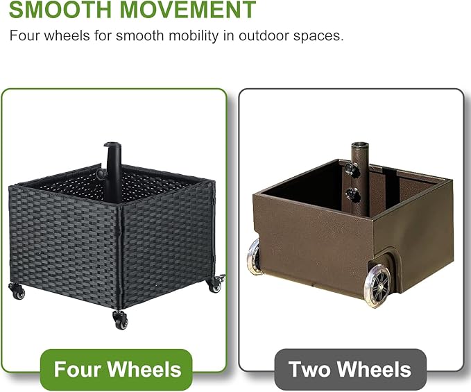 LEWIS&WAYNE Outdoor Umbrella Base with Fillable Planter Box Heavy Duty Patio Umbrella Stand with 4 Wheels Rolling Umbrella Holder for Outdoor Patio Deck Garden