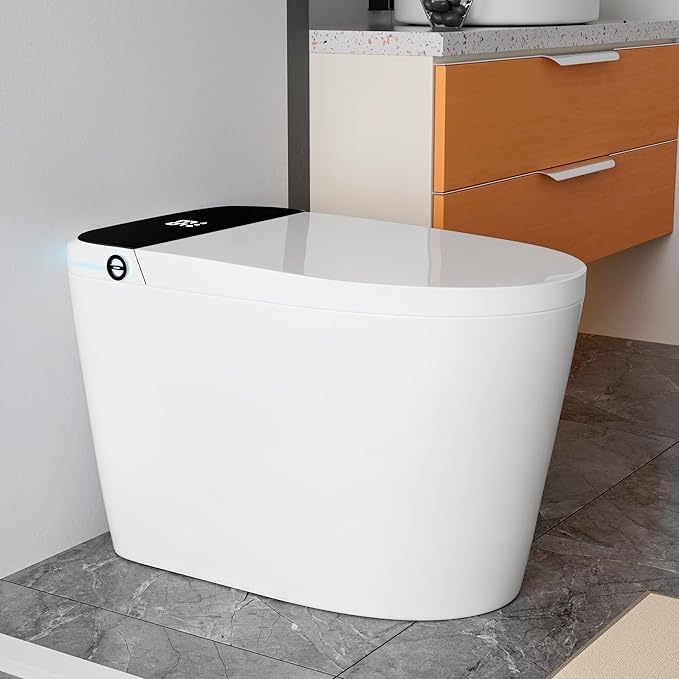 WinZo Smart Toilet, Tankless Toilets with Heated Seat, Auto Open & Close, Smart with Bidet Built In ADA Chair Comfort Height,Dryer and Warm Water Sprayer, Featuring Foot Sensor and Black LED Display