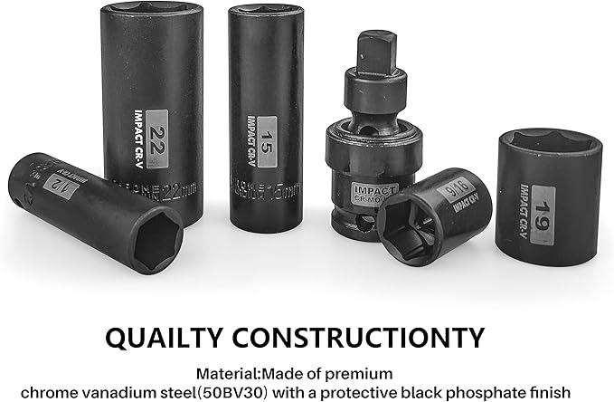 SEKETMAN 3/8-Inch Drive Impact Socket Set,49 Pieces,SAE/Metric,Deep/Shallow,(5/16"-3/4",8mm-22mm),6 Point,CR-V Steel,Includes Extension Bar,Adapter and Universal Joint