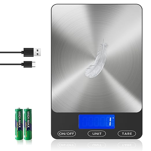 Food Scale -33lb Digital Kitchen Scale for Food Ounces Grams Rechargeable 304 Stainless Steel,Batteries and Type-C Charging | Perfect for Meal Prep, Cooking, and Baking, Black, Larger Size