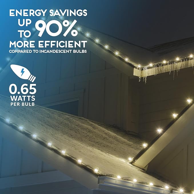 HLO Lighting Set of 25 Warm White C9 Faceted LED Christmas Light Bulbs for Indoor & Outdoor Use | Durable Replacement Bulbs