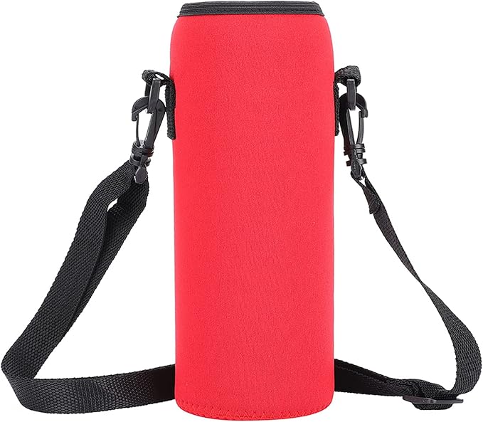 POCREATION Water Bottle Carrier,Insulated Neoprene Water Bottle Holder Bag Case Pouch Cover 1000ML, Shoulder Strap, Great for Stainless Steel and Plastic Bottles, Sport and Energy Drinks(red)
