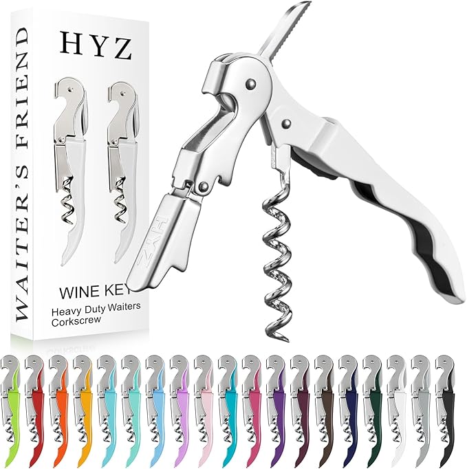 HYZ 2-Pack Wine Opener Waiter Corkscrew, Professional Wine Key for Servers, Bartender with Foil Cutter, Manual Wine Bottle Opener Double Hinged (White)