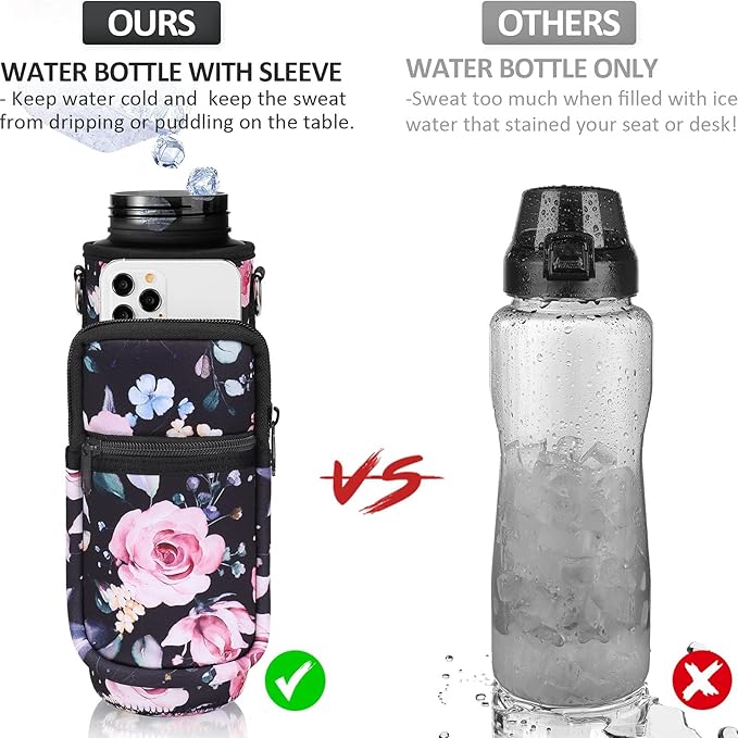 Fimibuke 32 oz Water Bottle with Sleeve - BPA Free Leakproof Sport Large 1L Plastic Motivational Water Bottle with Straw Strap & Insulated Neoprene Holder Carrier Bag Great Xmas Gift for Women Men