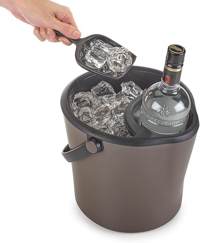 Polder Chill Station – Combined ice bucket and bottle chiller, Separate cooling sleeve keeps bottle chilled and ice pure, Double wall insulated, Ice scoop included