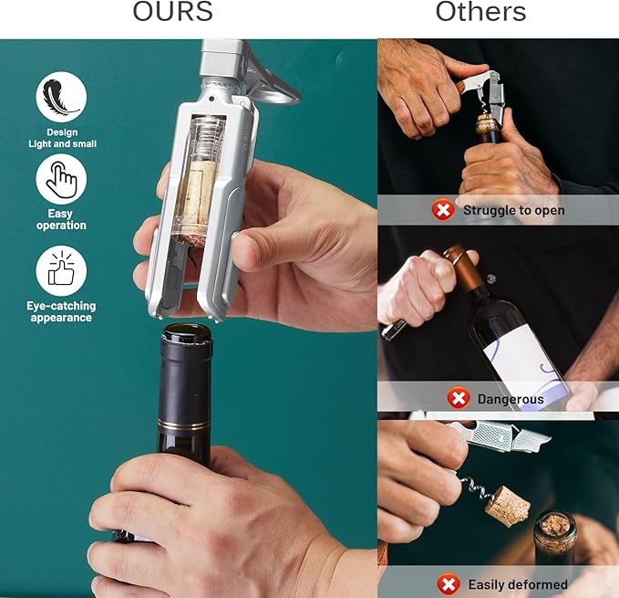 Wine Opener, Wine Corkscrew With Foil Cutter, 6 Inches, Easy To Use And Lightweight Wine Bottle Opener, Silver