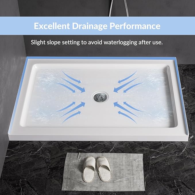 MORVANO 48" X 32" Shower Base with Center Drain,Single Threshold Shower Pan Kit Non-Slip in White, Central Drain with Stainess Steel Cover (Drain included)