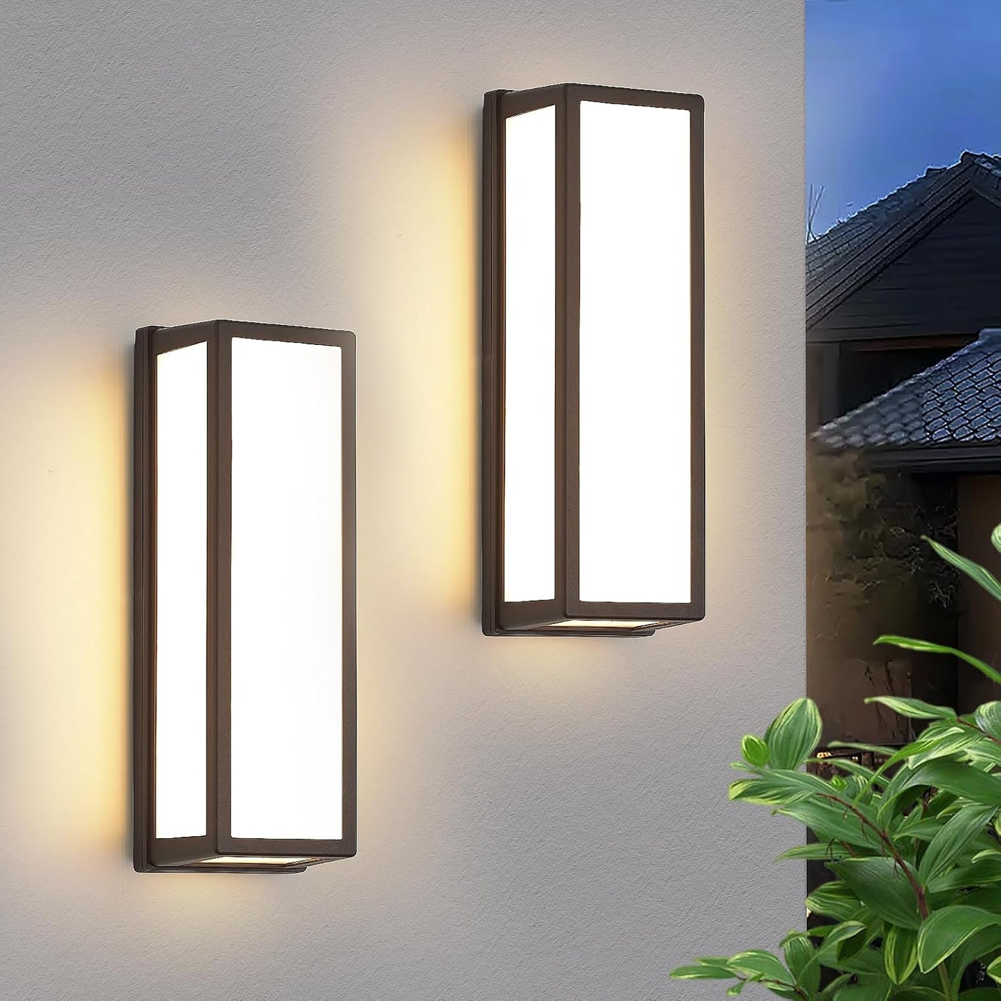 2 Pack Outdoor Wall Lights 30W LED Aluminum 3000K - Waterproof Brown Modern Exterior Sconce Provides Warm Lighting to Porch,Garage,Front Door - Durable & Enhances Safety