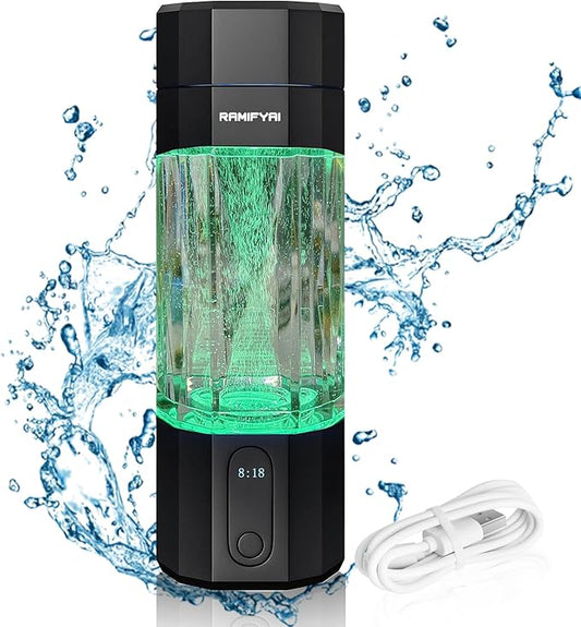 2024 New Upgrade 10000PPB Hydrogen Water Bottle Seven Colorful Light Double Anti-Slip and Leak-Proof Hydrogen Water Generator with Pressure Relief Valve-Black