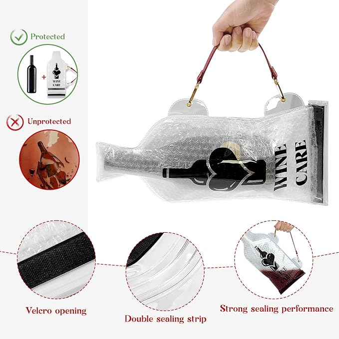 Daily Treasures 4 Set (12 pcs) Upgrade Reusable Wine Bags for Travel with Imitation Leather Handle, Carry Convient, Wine Bottle Protector for Airline Triple Luggage Leak-proof Safety Impact Resist