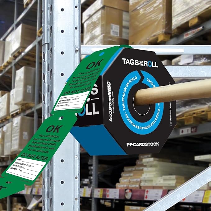250 Scaffolding Tags by-The-Roll, Scaffold Ok Do Not Alter, US Made OSHA Compliant Scaffold Tags, Waterproof PF-Cardstock, Resists Tears, 6.25"x3", TAR113