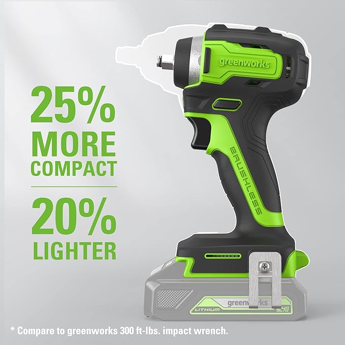 Greenworks 24V Brushless 3/8" Cordless Impact Wrench, 150-ft lbs. 2,400 RPM, Tool Only
