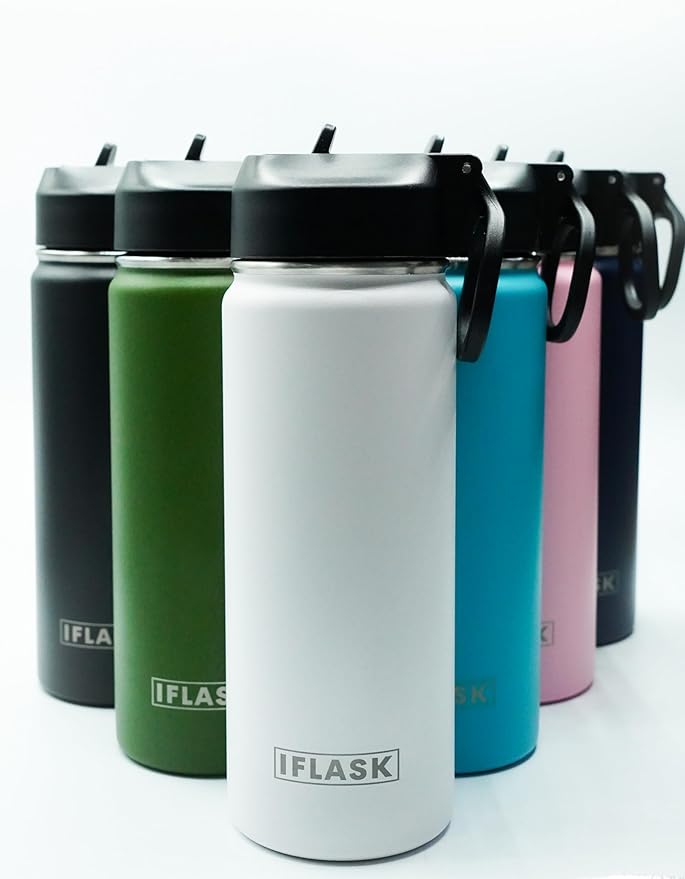 Sport Travel Outdoor Water Bottle with Spout and Straw Lids | Leak Proof | Insulated Stainless Steel Double Walled | BPA and Sweat free | Hot & Cold | For Kids Men & Women (Black, 18 oz)