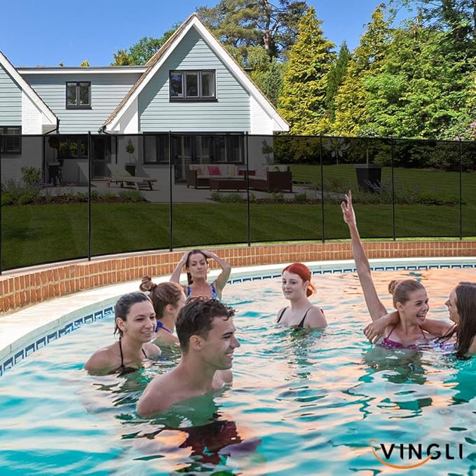 VINGLI 4Ft x 12Ft Black Pool Fence Swimming Pool Fence in Ground Pool Safety Fencing
