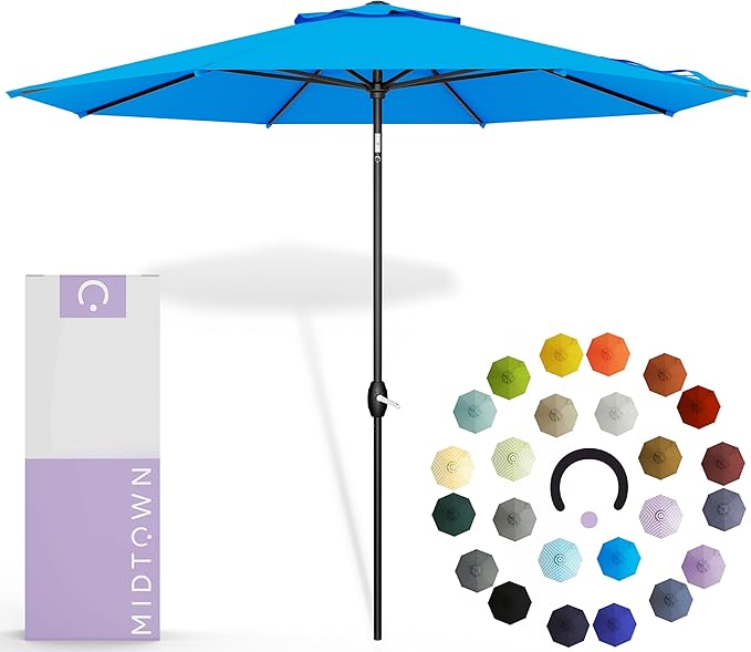 Midtown Umbrellas 10-Year-No-Fade - 10 Ft - UV Proof Cobalt (Blue) Polyester Fabric - Umbrella Outdoor Patio, Aluminum Frame Large Patio Umbrella for Garden, Pool & Deck - Black Pole