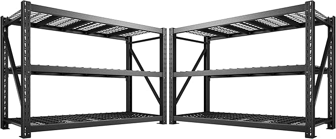 Bepatio 77" W Garage Shelving Heavy Duty, Ultra Wide Storage Shelves 3 Tier Metal Shelving Unit Adjustable Utility Shelves for Garage, Basement, Warehouse, Black 77" W*23.7" D*66”H, 2 PCS