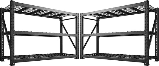 Bepatio 77" W Garage Shelving Heavy Duty, Ultra Wide Storage Shelves 3 Tier Metal Shelving Unit Adjustable Utility Shelves for Garage, Basement, Warehouse, Black 77" W*23.7" D*66”H, 2 PCS