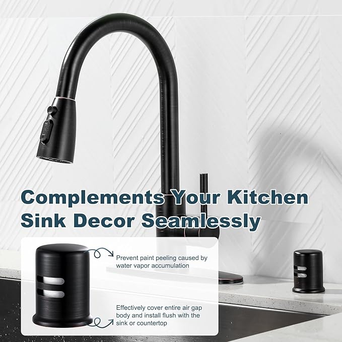 Dishwasher Air Gap Cover, Dishwasher Air Gap Cap for Kitchen Sink, Solid Brass Dishwasher Overflow Vent Cap Replacement Kit, Oil Rubbed Bronze