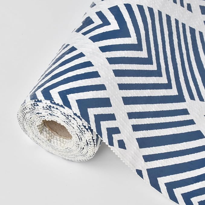 Shelf Liners for Kitchen Cabinets Non-adhesive, 12inx23.62FT Drawer Liner Non Slip Shelf Paper, Waterproof Easy to Clean Surface,Thicken Strong Grip for Pantry Cupboard Dresser Mat, Blue Stripe