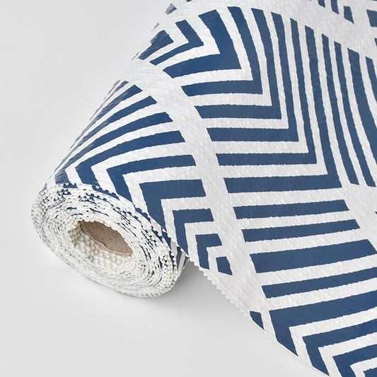 Shelf Liners for Kitchen Cabinets Non-Adhesive, 17.3in x 23.62FT Drawer Liner Non Slip Shelf Paper, Waterproof Easy to Clean Surface, Thicken Strong Grip for Pantry Cupboard Mat, Blue Stripe