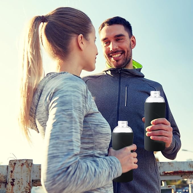 32 oz Borosilicate Glass Water Bottle BPA Free Reusable Glass Drinking Bottle with Silicone Sleeve and Stainless steel Lid