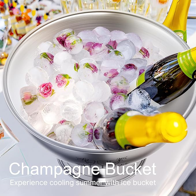 Ice Bucket for Parties, 12L Stainless Steel Beverage Tub, Champagne Bucket with Scoop, Wine Bucket Chiller for Parties, Punch Bowl for Celebrations
