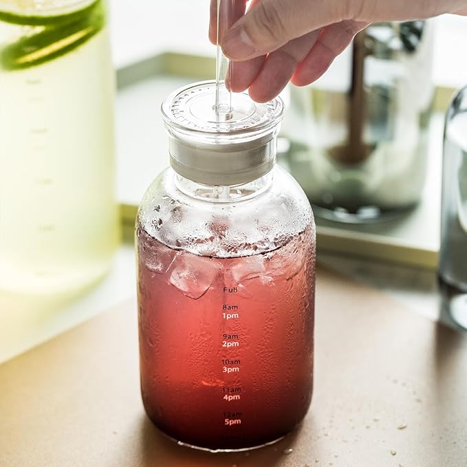 Glass water bottle With Time Marker -15oz with 2 caps and straw,Reusable Glass Drinking Bottles，Suitable For Drinks, Juices, Sodas, Coke, As Gifts Etc (15oz)