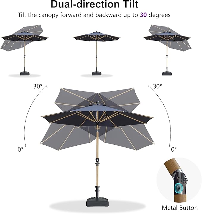 PURPLE LEAF 9 Feet Patio Umbrella Outdoor Table Umbrella Aluminum Round Market Umbrella with Push Button Tilt & 8 Sturdy Ribs and Crank Commercial Sun Umbrella for Garden Patio Balcony, Navy Blue