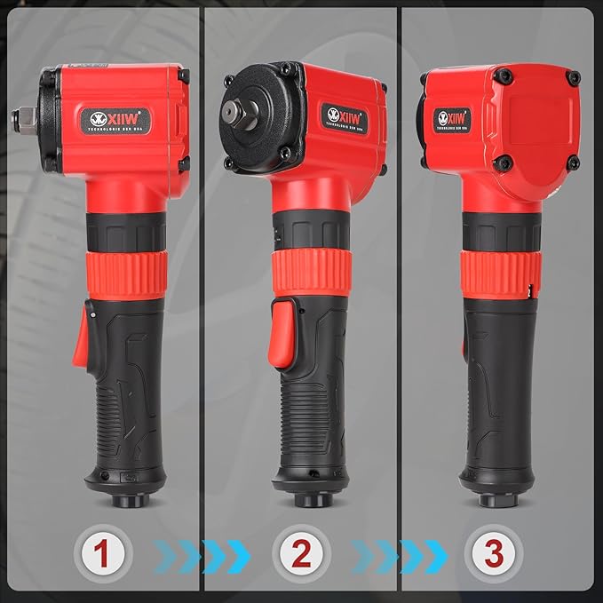 XIIW 1/2'' Angle Impact Wrench, Max Torque 910 ft-lbs, Compact Lightweight 3.63 lb Design, Heavy Duty 7500RPM 1/2 Mini Air Impact Gun Driver, Twin Hammer Pneumatic Tool