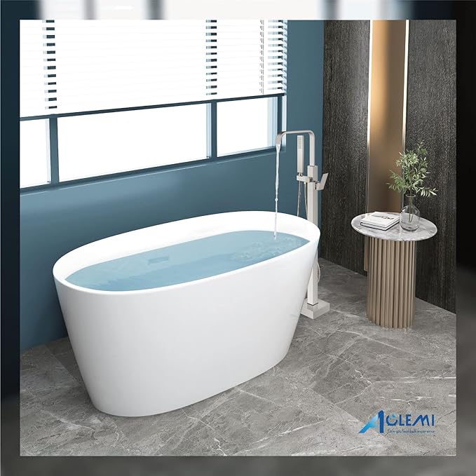 Aolemi Brushed Nickel Freestanding Bathtub Faucet Tub Filler Floor Mount Single Handle Brass Tap with Hand Shower