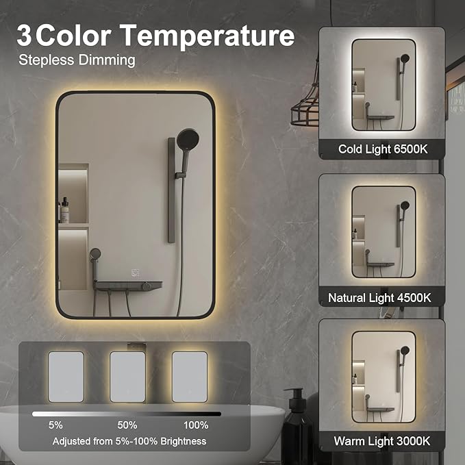 Recessed Medicine Cabinets for Bathroom Medicine Cabinet with Mirror and Lights,Backlight Lighted Medicine Cabinet,Black Medicine Cabinets Wall Mounted,Bathroom Mirror with Storage 16x24