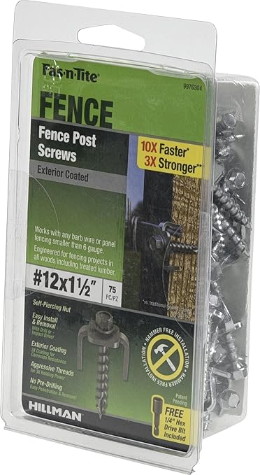Exterior-Coated Fence Post Screws #12 x 1-1/2", Heavy Duty Wood Screws for Fencing, Decking Construction, Self Tapping Screws for Treated Lumber, Drywall, #12 x 1-1/2", 75 Pieces, 9976304