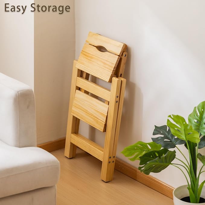 Wooden Step Stool, Foldable 2 Step Ladder, Solid Wood Ladder Stool for for Home, Kitchen & Garden Nature