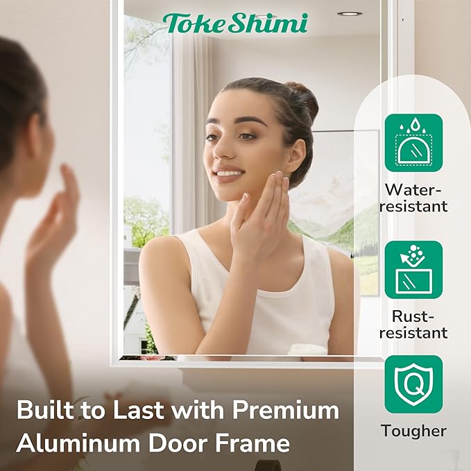 TokeShimi 24x30 Recessed Medicine Cabinet with Mirror Wall Mounted, Metal Beveled Mirror with Storage for Bathroom Vanity, Aluminum White Medicine Cabinet Mirrored