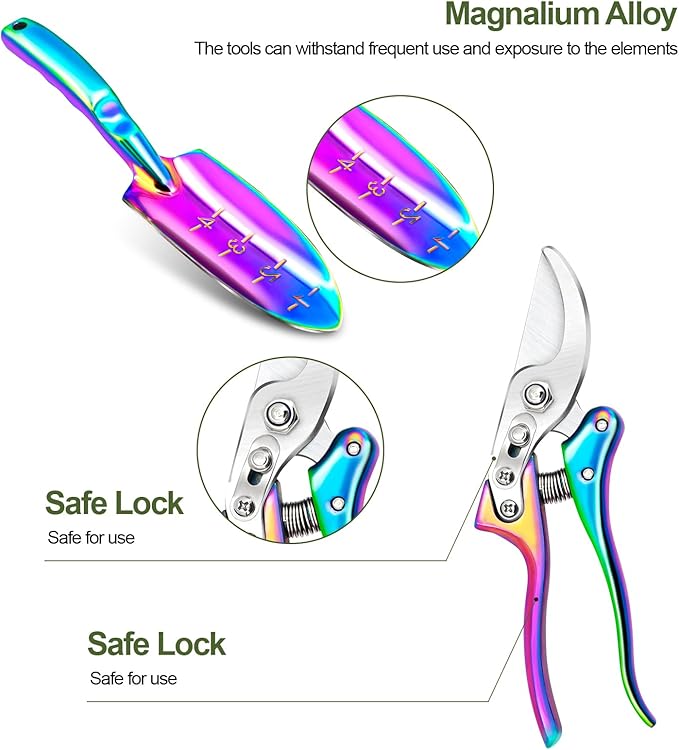 Rainbow Gardening Tool Set, Trowel, Pruning Shears, and Hand Fork (3-Pack)