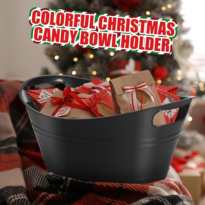 Norme 24 Pcs Oval Storage Tub with Handles, 4.5L Plastic Ice Bucket Wine Beer Champagne Bottle Drink Cooler Tub for Parties Beverage, Storage Basket (Black)