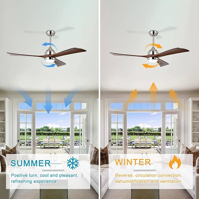 NicBex Ceiling Fan 52 Inch Ceiling Fan with Lights Ceiling Fans with 3 Blades and Remote Control Reversible Ceiling Fan with 6 Wind Speed Levels for Bedroom, Living Room, Brown