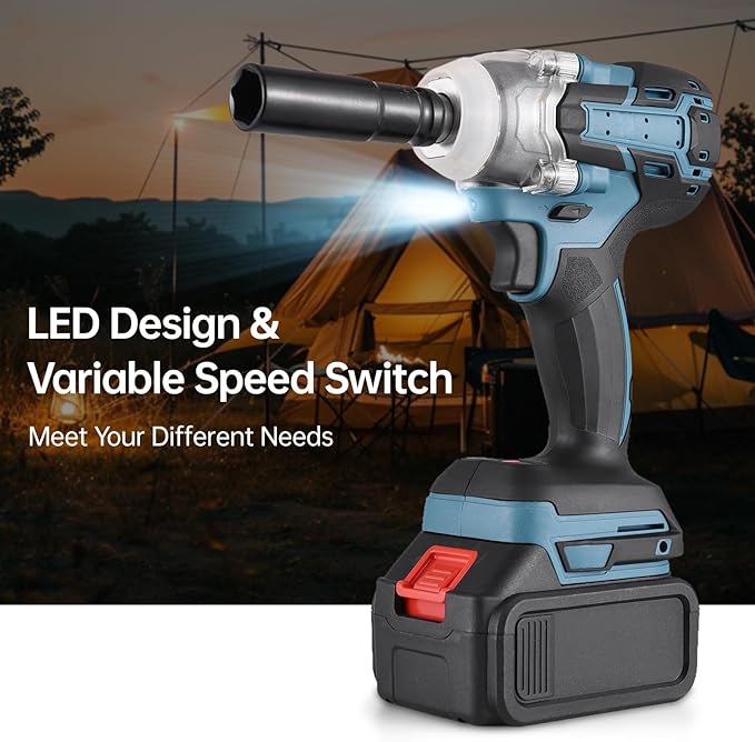 21V Cordless Impact Wrench, 406 Ft-lbs (550Nm) Brushless 1/2 inch, 3200 rpm High Torque Impact Gun, 2 x 3000mAh Battery, 5Pcs Driver Sockets, 14 Bits, Charger, Storage Box for Car Home