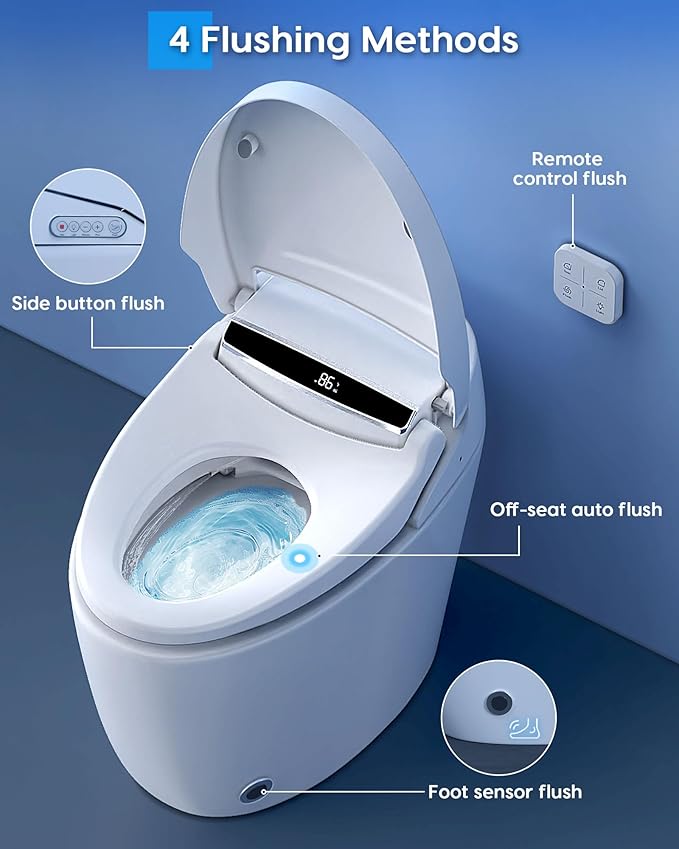 Glendan Smart Toilet Auto Flush: Auto Open Close Lid Seat - 3 Adjustable Heated One Piece Toilet for Bathrooms - Electric Modern Tankless Bidets with Night Lights Remote - Pre-Wetting Slow Close