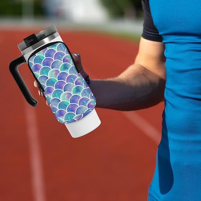 Galaxy Mandala Water Bottle Pouch for Stanley Cup 40oz 30oz,Personalized Gym Purse for Men Women, Tumbler Pouch with Versatile Pocket Water Bottle Bag for Cards, Keys, Phone