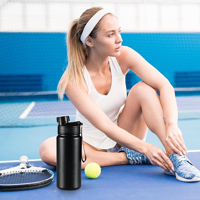 25 oz gym water bottle with straw, leak proof - men's/women's sports metal water bottle - double vacuum insulated stainless steel water bottle for gym, outdoors or traveling