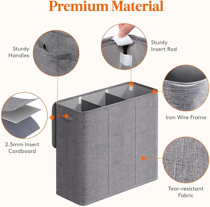 Lifewit Triple Laundry Hamper with Lid and Removable Laundry Bags, Large Collapsible 3 Dividers Dirty Clothes Basket with Handles for Bedroom, Laundry Room, Closet, Bathroom, College, 180L Light Gray