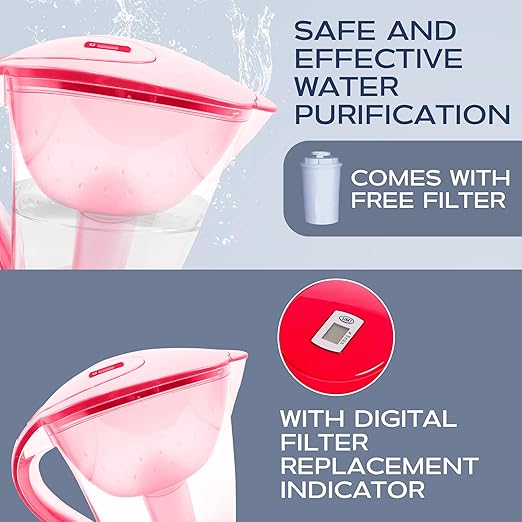Purified Clean Crystal-Clear Water Filter Pitcher: Experience Enhanced Extraordinary Refreshing Hydration, Enjoying Convenience, Efficient and Quality You Deserve (Red - 3.8 LTS)